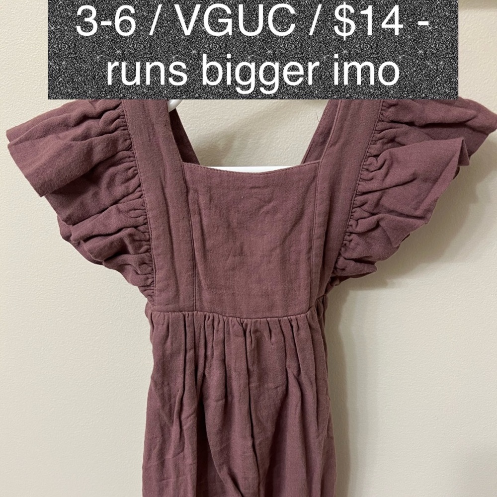 Kate quinn 3-6 gauze rose taupe ruffle strap jumpsuit